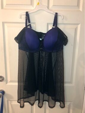 Ashley Graham PLUS SIZE Babydoll 4X UK30 EU58 Purple Mesh Underwear Lingerie